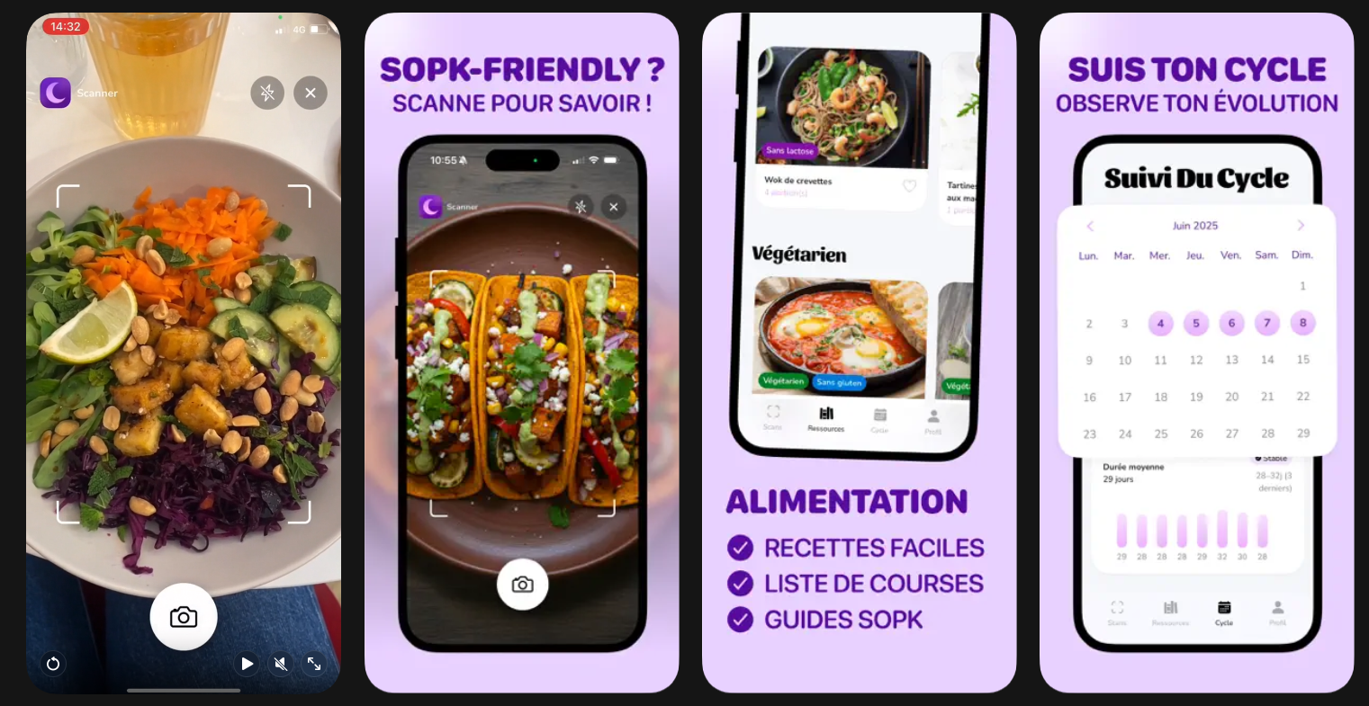 Aperçu des écrans de l'application Selena SOPK